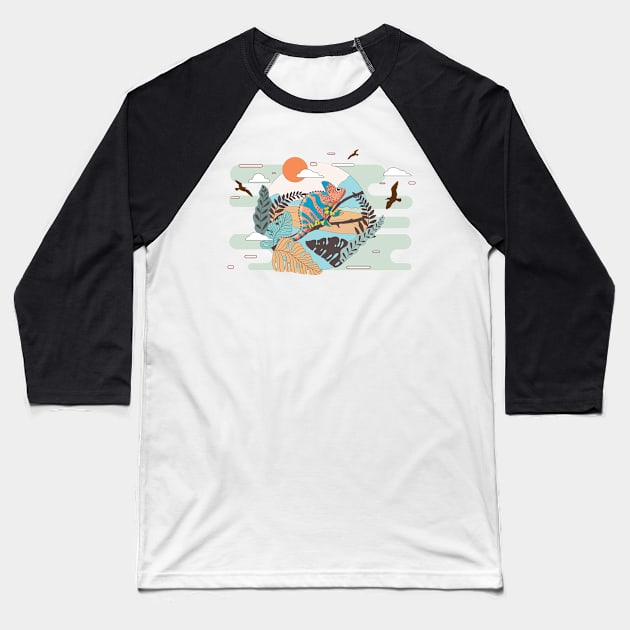 Funny Chameleon Baseball T-Shirt by Happy Art Designs